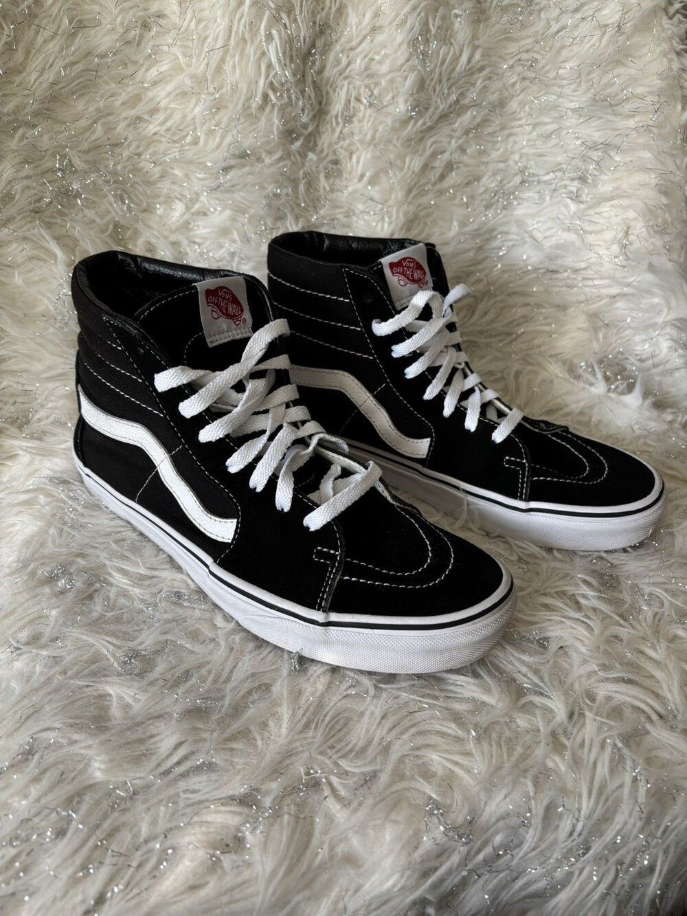Vans Sk8-Hi Men Size 8.5US Women 10.0US Black White Suede Canvas Skate  Sneakers